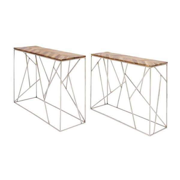 Litton Lane Modern Stainless Steel and Wood Nesting Console Tables (Set of 2)