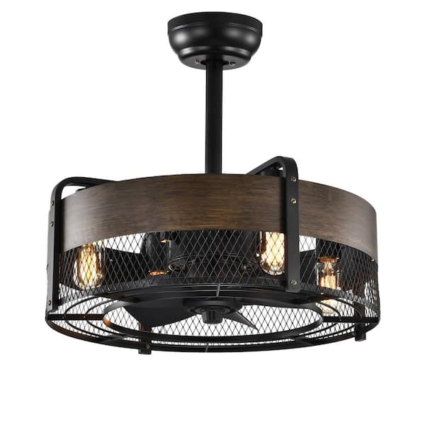 bessten Martin 20 in. Indoor Matte Black Enclosed Cage Ceiling Fan with Remote Included