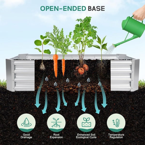 Raised Planter Box 4 x 2 x 1ft. Galvanized Steel Garden Bed-Outdoor Rectangle Silver Metal Planter for Vegetables/Flower