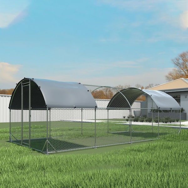 9.2 ft. x 24.9 ft. x 6.5 ft. Metal Chicken Coop with Waterproof UV Protection Oxford Cloth Duck Sheep Poultry Fencing