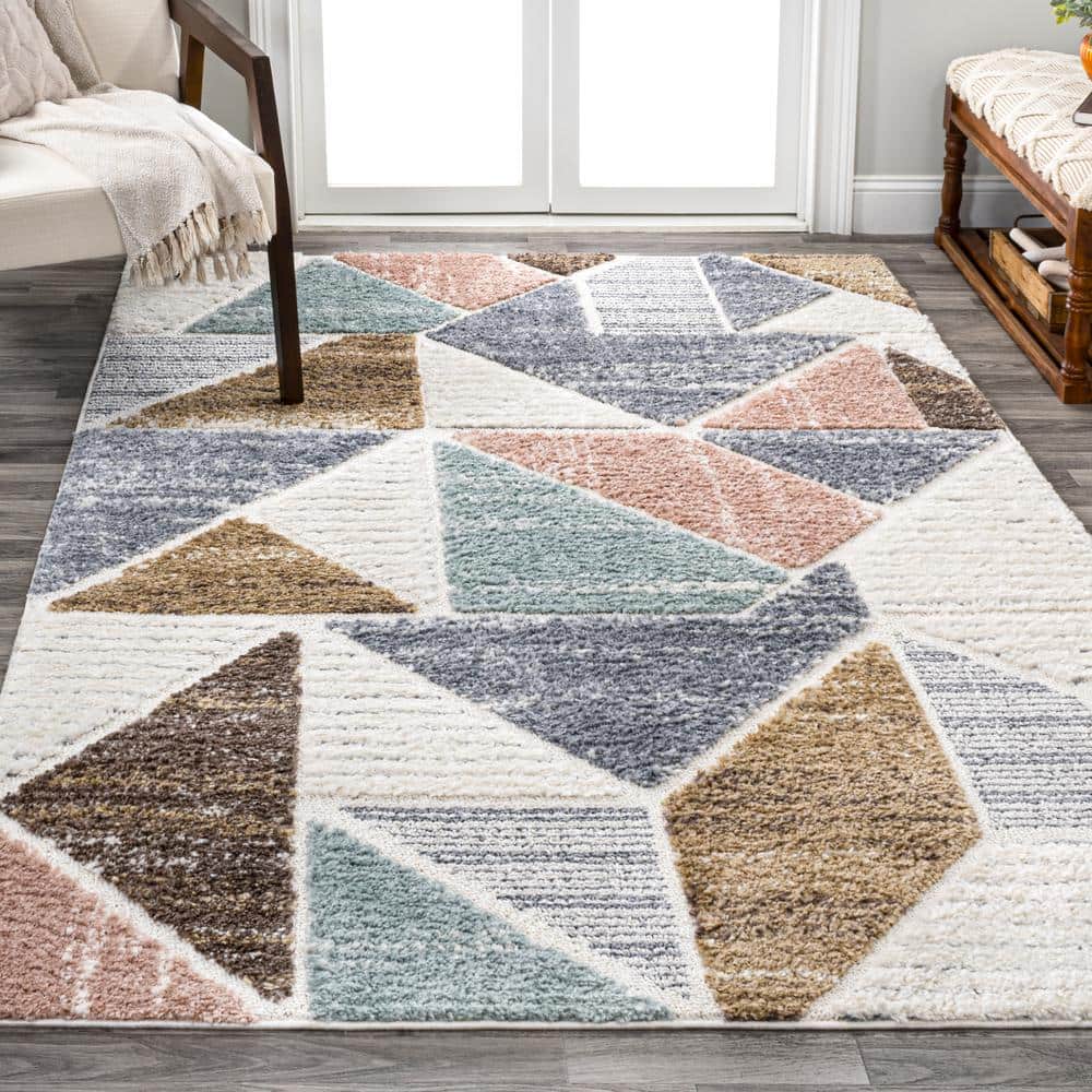 Ivory Geometric Synthetic Flat Woven Reversible Area Rug