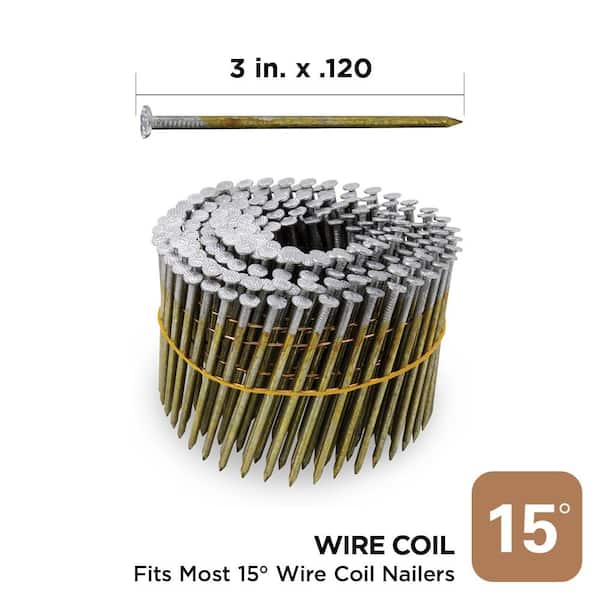 3 in. x 0.120 15-Degree Hot Dipped Galvanized Smooth Shank Wire Coil Framing Nails (2500 -Per Box)