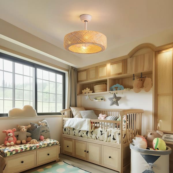 20 in. Indoor Black Boho Caged Ceiling Fan with Lights and Remote Low Profile Flush Mount Ceiling Fan 7 Clear Blades