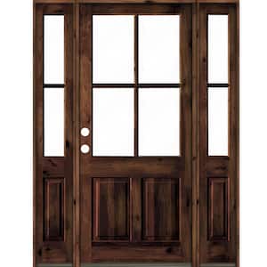 60 in. x 96 in. Alder Right-Hand/Inswing 4-Lite Clear Glass Red Mahogany Stain Wood Prehung Front Door/Double Sidelite