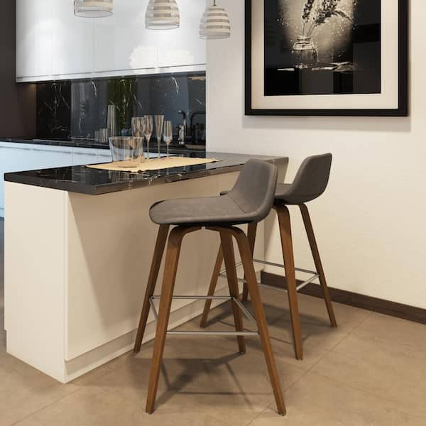 Randolph 36.6 in. H Distressed Grey Mid Century Modern Bentwood Counter Height Stool (Set of 2)