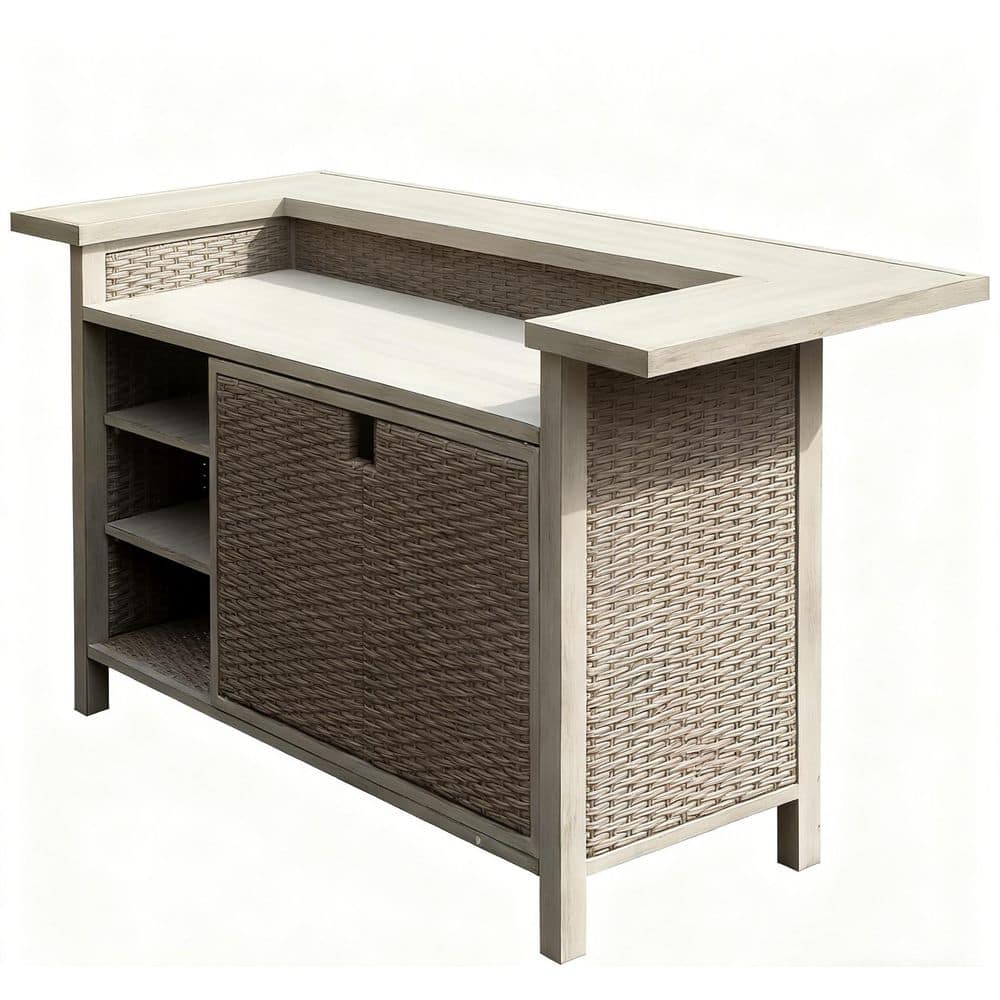Aluminum Outdoor PE Wicker Bar Cart, Patio Bar Table with Cabine, for Patio Kitchen or Bar Cart, Beige price history on PriceWatchPro
