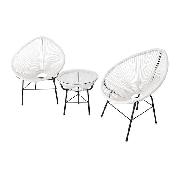 Unbranded White 3-Pieces Wicker Outdoor Bistro Set Hand-Woven