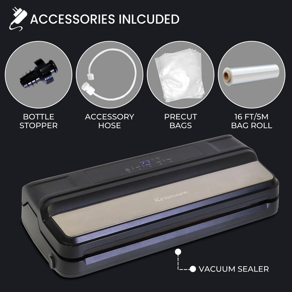 Kenmore Black and Silver Stainless Steel Vacuum Sealer with 7 Preset Modes