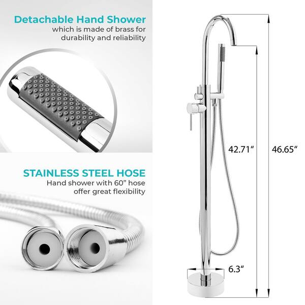 Akdy 1 Handle Freestanding Floor Mount Roman Tub Faucet Bathtub Filler With Hand Shower In Chrome Tf0021 The Home Depot