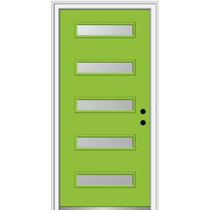 36 in. x 80 in. Davina Left-Hand Inswing 5-Lite Frosted Glass Painted Steel Prehung Front Door on 4-9/16 in. Frame