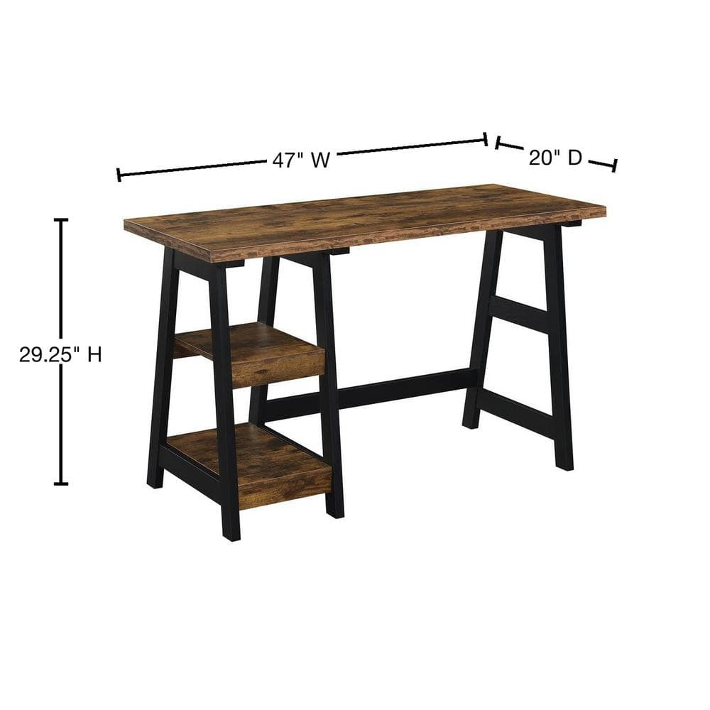 Designs2Go 47" Barnwood Black Trestle Desk with Shelves
