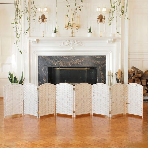 Oriental Furniture 2 ft. Short Diamond Weave Fiber Folding Screen - White - 8 Panel