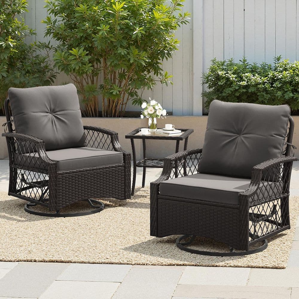 3-Piece Wicker Outdoor Bistro Set with Gray Cushions price history on PriceWatchPro