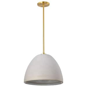 Collins 1-Light Brushed Brass Transitional Pendant Light Fixture with Brushed Brass Ceramic Shade