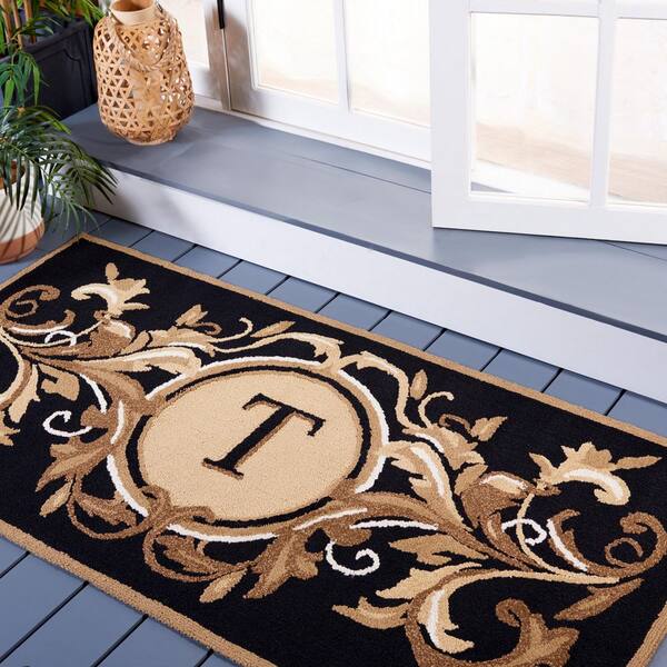Monogram Black/Brown 3 ft. x 4 ft. "X" Floral Leaf Indoor/Outdoor Area Rug