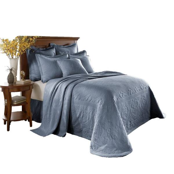 Historic Charleston Collection King Charles Provincial Blue Matelasse Cotton Twin Bedspread