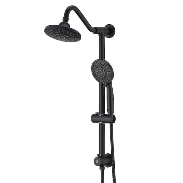 Pdpbath 6 in. 6-Spray Multifunction Round Wall Bar Shower Kit with Hand Shower 2.5 GPM in Matte Black