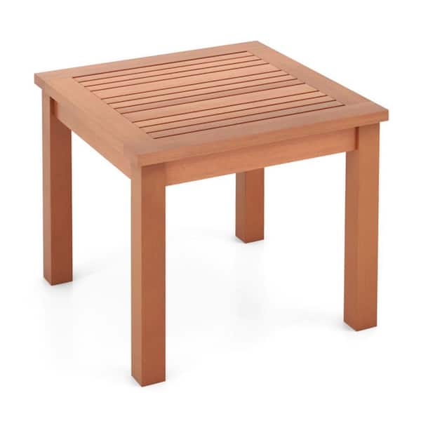 18 Inch Square Wood Outdoor Side Table with Slatted Tabletop in Orange