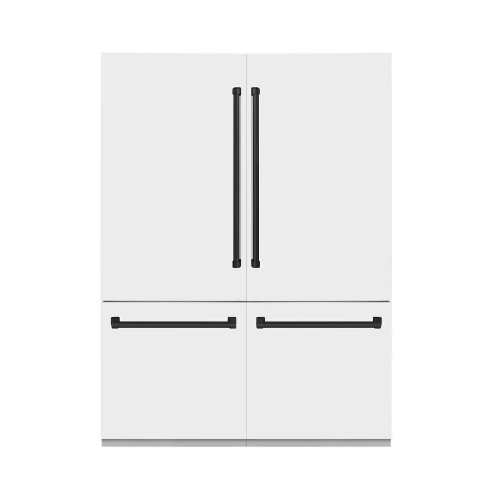 ZLINE Kitchen and Bath Autograph Edition 60 in. 4-Door French Door Refrigerator with Matte Black Handles and White Matte Panels, White Matte & Matte Black -  RBIVZ-WM-60-MB