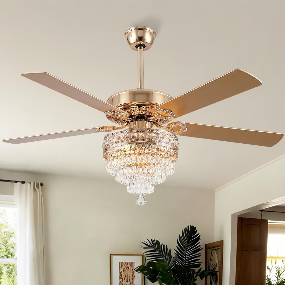 62in Ceiling fan chandelier with lights and crystal ceiling, Gold, with remote control, farmhouse style price history on PriceWatchPro