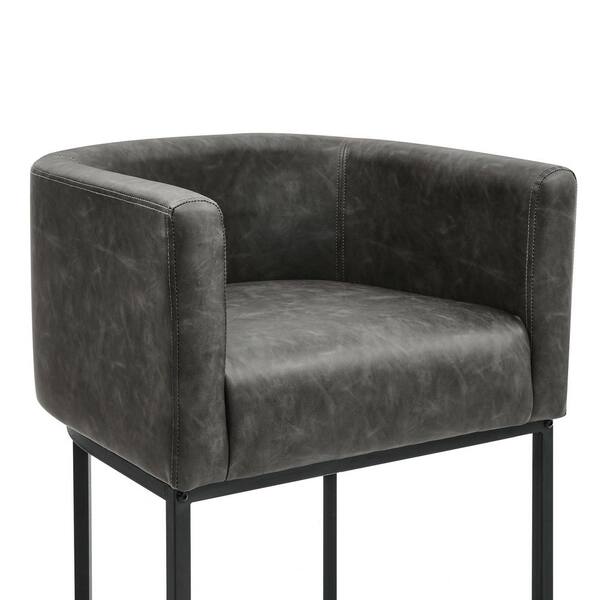 LUE BONA 26 in. Black Gray Low Back Bar Stool with Metal