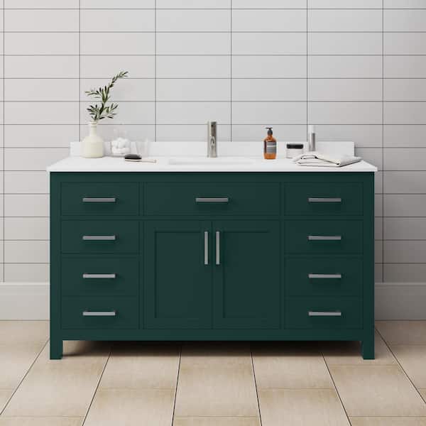 Wyndham Collection Beckett 60 in. W x 22 in. D x 35 in. H Single Sink Bathroom Vanity in Green with White Cultured Marble Top