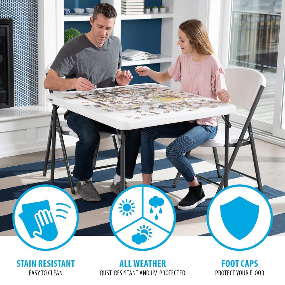 White Granite 37'' Square Folding Table with Powder Coated Legs