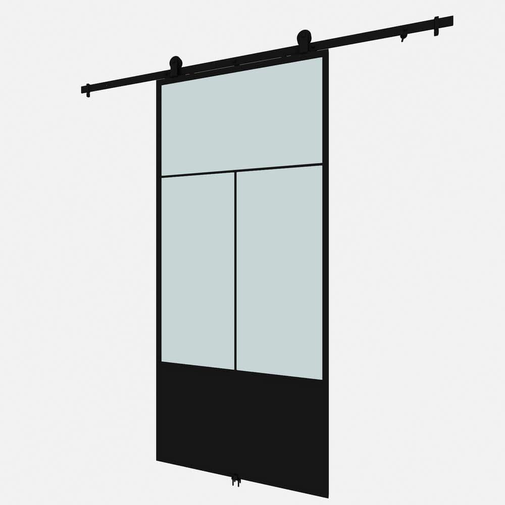 Nation Black Metal Barn Door with Frosted Glass Panels