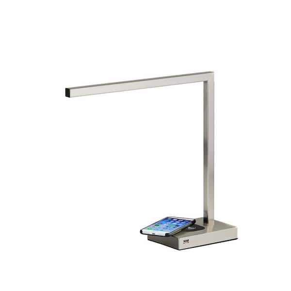 Adesso Aidan 16 in. Brushed Steel LED Desk Lamp with Qi Wireless Charging