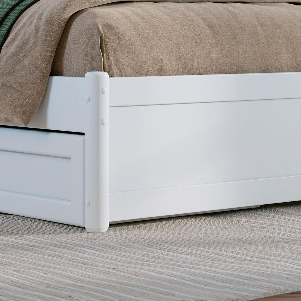 Casanova White Full Wood Platform Bed with Storage Drawers