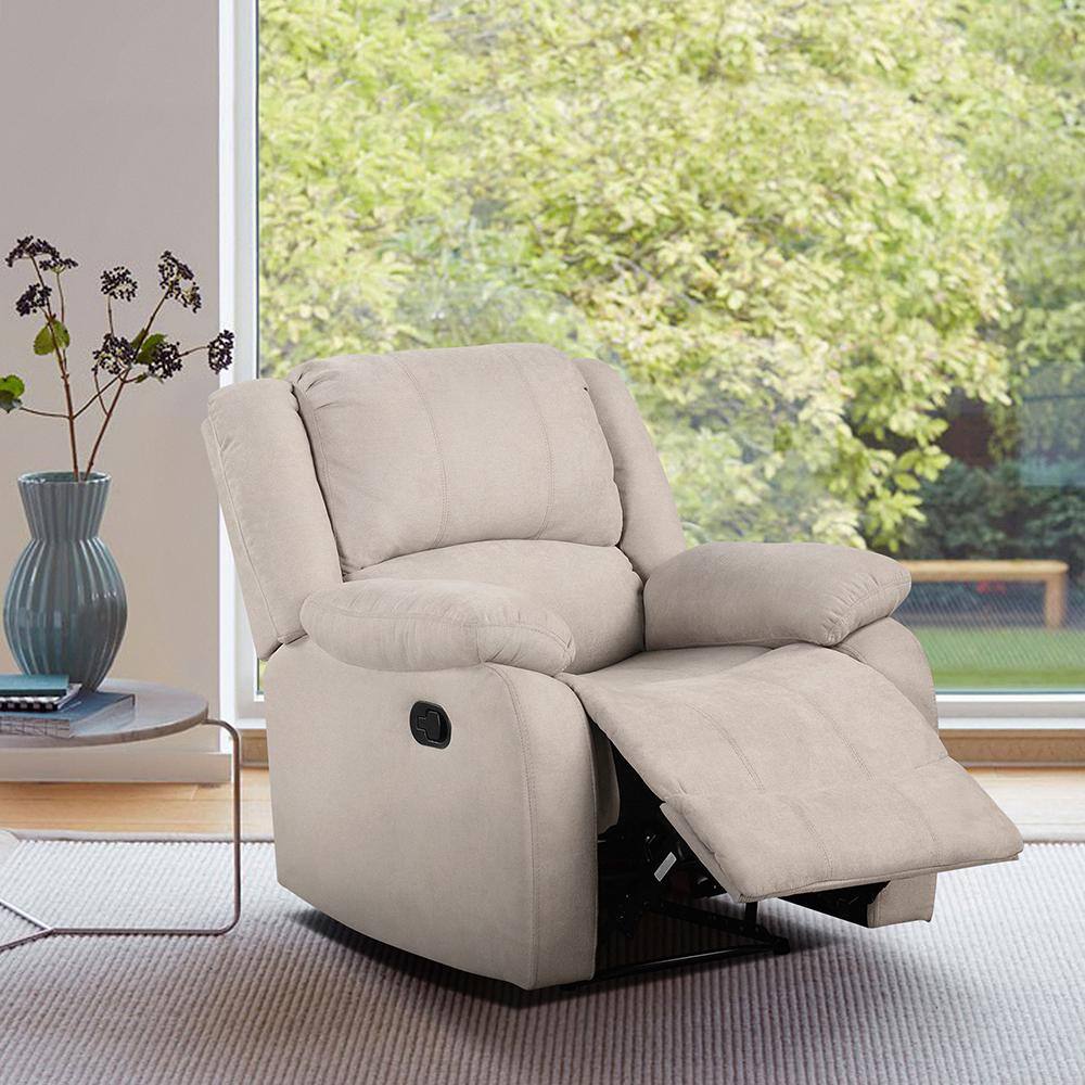 Oatmeal Fabric Recliner with Pillow Top Arms