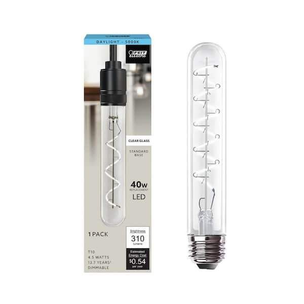 40-Watt Equivalent T10 Dimmable Spiral Filament Large Clear Glass E26 Vintage Edison LED Light Bulb, Daylight