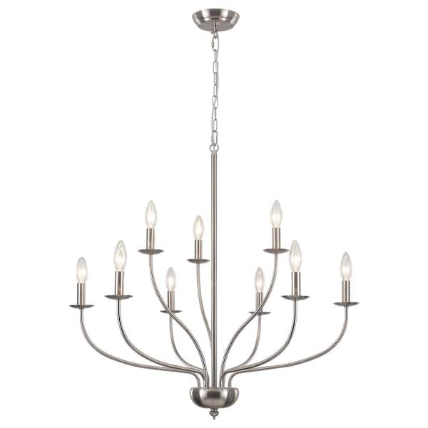 ADSENSTY 9 - Light 2-Tier Nickel Candle Style Dimmable Classic/Traditional Chandelier for Kitchen Island with no Bulbs Included