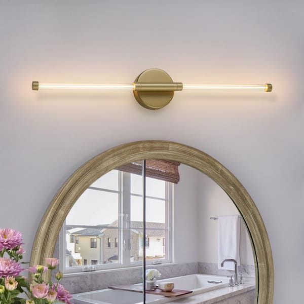 LLHZSY 28.3 in. 2-Light Modern Gold Linear Dimmable Integrated LED Bathroom Vanity Wall Sconce