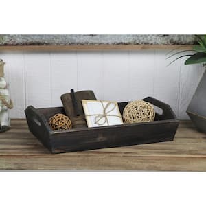 Deep Wooden Shabby Brown Tray with Side handles