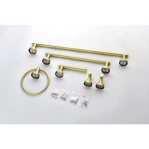 6-Piece Stainless Steel Bath Hardware Set with Hand Towel Bar, Toilet Paper Holder, Robe Towel Hooks, in Brushed Gold