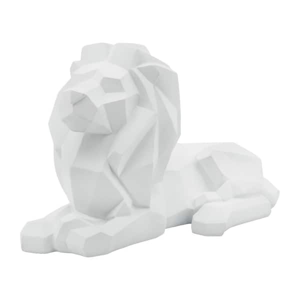 White 13 in. x 8 in. Resin Modern Geometric Laying Lion Sculpture