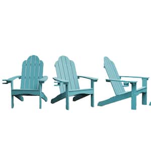 Grant Curveback Lake Blue Recycled HDPS Plastic Outdoor Patio Adirondack Chair with Cup Holder Fire Pit Chair Set of 3