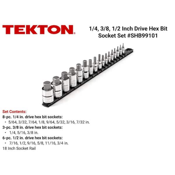 1/4,3/8,1/2 in. Drive Hex Bit Socket Set with Rail, 17-Piece (5/64-3/4 in.)