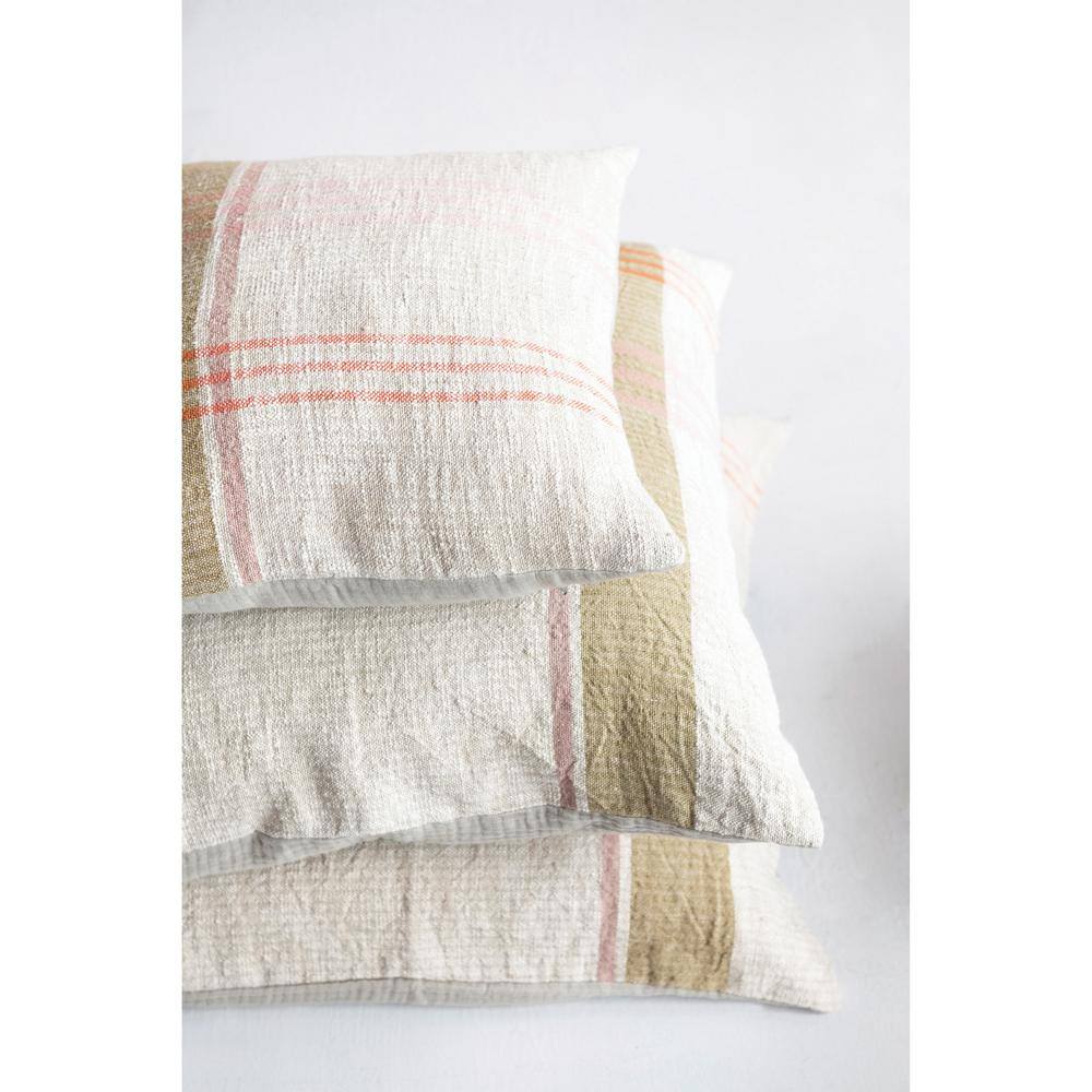 28'' Multicolor Cotton and Linen Plaid Throw Pillow