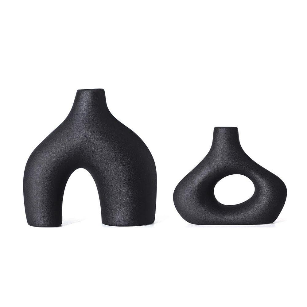 Black 7 in. x 7.4 in. Ceramic Minimalist Bohemian Vase Set of 2 ...