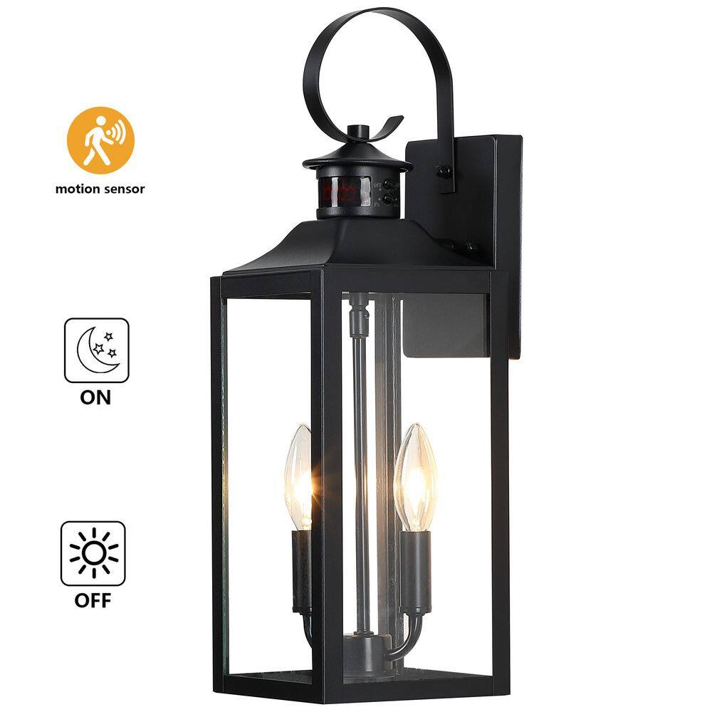 2-Light Black Motion Sensing Dusk to Dawn Outdoor Hardwired Wall Lantern Scone with Clear Glass, No Bulbs Included price history on PriceWatchPro