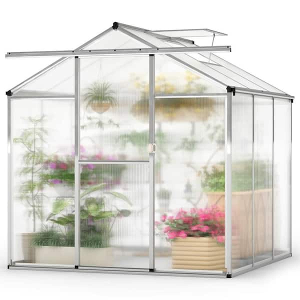 6 x 6 FT Greenhouse for Outdoors Large Walk-in Green House w/ Rain Gutters