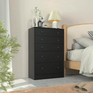 Oversized 5-Drawer Black Chest of Drawers Dressers with 2 Large Drawers 48.3 in. H x 31.5 in. W x 15.7 in. D