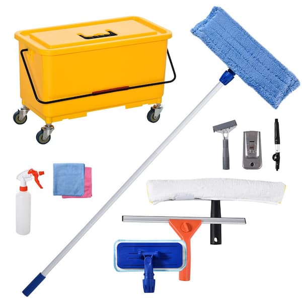 HOMCOM Cleaning Tool Set with Microfiber Mop Pads, Bucket, Squeegee,  Scrubber, Scrapers, Spray Bottle for Floor, Glass Door, Window, Car  Windshield Mop, Floor Window