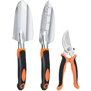 3-Piece Garden Tool Set - Trowel/Shovel, Transplanter, Sharp Bypass Pruning Shears/Scissors/Clippers