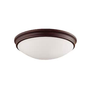 12 in. Wide 2-Light Rubbed Bronze Flush Mount Bowl Ceiling Fixture with Glass Shade