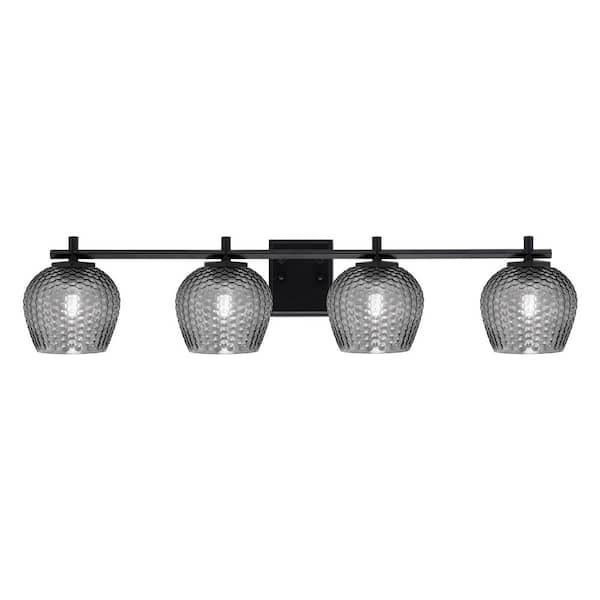 Unbranded Bridgewater 37 in. 4 Light Vanity Light Matte Black with 6 in. Smoke Textured Glass Shades, No Bulbs Included