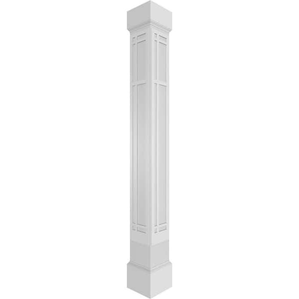 Ekena Millwork 11-5/8 in. x 9 ft. Premium Square Non-Tapered San Juan Capistrano Fretwork PVC Column Wrap Kit w/Mission Capital & Base