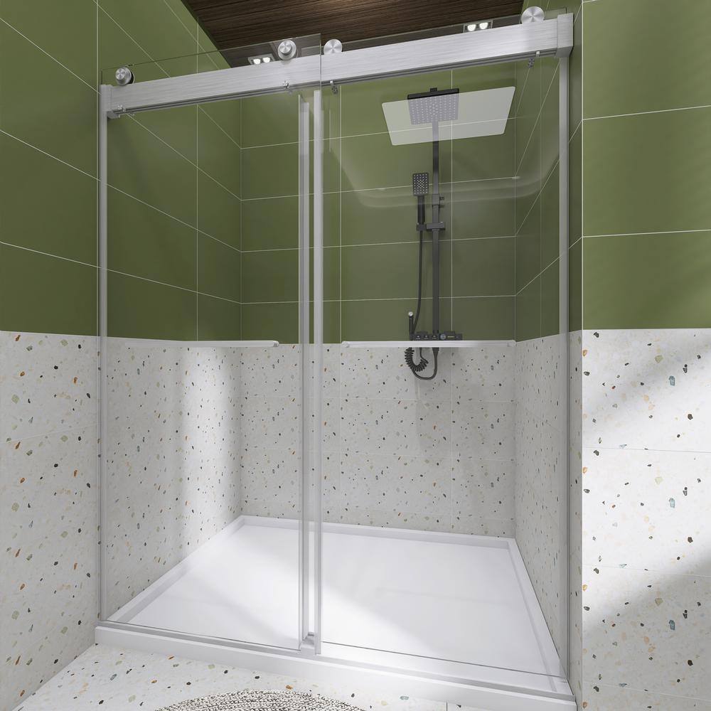 60'' Brushed Nickel Frameless Sliding Shower Door with Clear Glass
